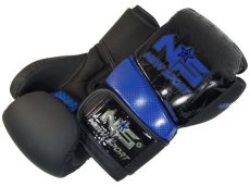 Guantes para Boxeo Profesionales, IKER, modelo V-Pro, Kick Boxing, Muay Thai, MMA, Negro con Azul, 14 oz.