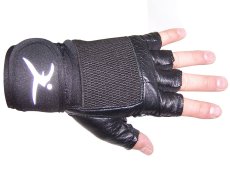 Guantes para Pesas / Ciclismo IKER, Piel de Res y Neopreno modelo Rude, Negros