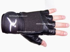 Guantes para Pesas / Ciclismo IKER, Piel de Res y Neopreno modelo Rude, Negros